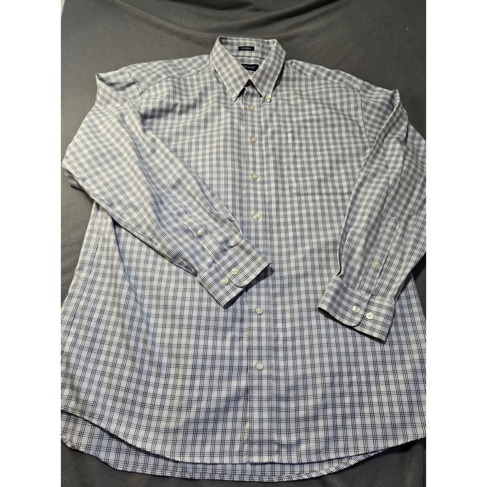 Mens XL Black/White Hathaway Long Sleeve Button Down Shirt Non-Iron